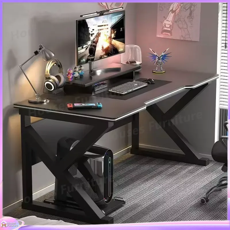 L Shaped Desk Setup - Meja Gaming Cafe Metal Hitam MDF