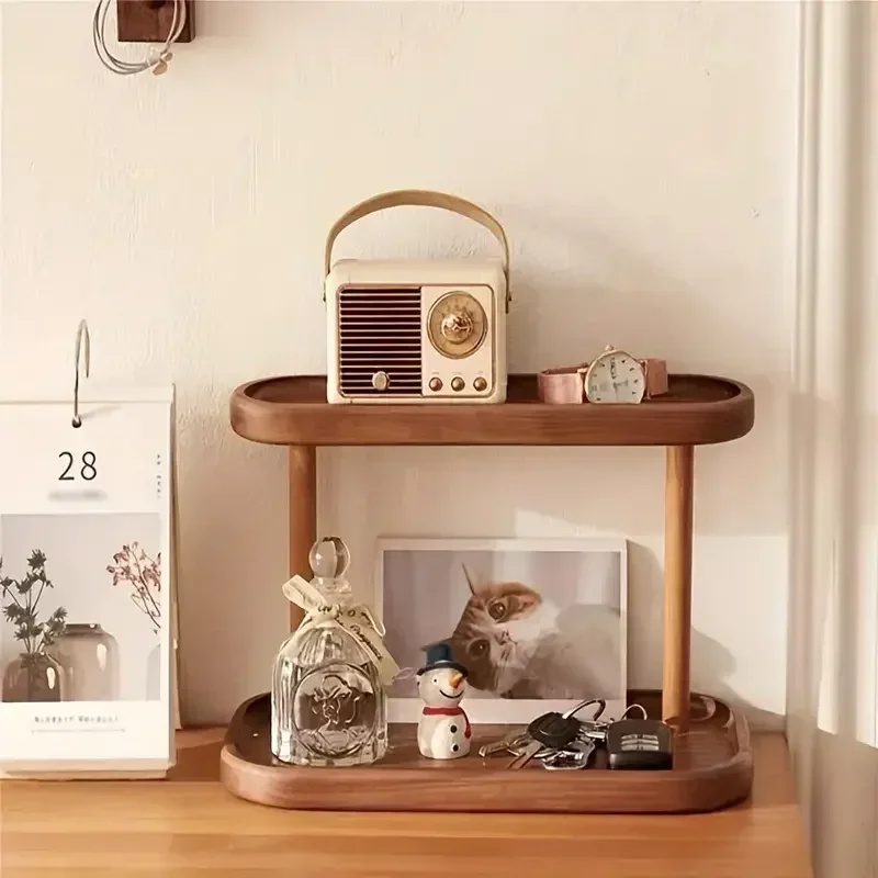 Desk Setup Productivity - Rak Penyimpanan Kayu Panas 2 Tingkat