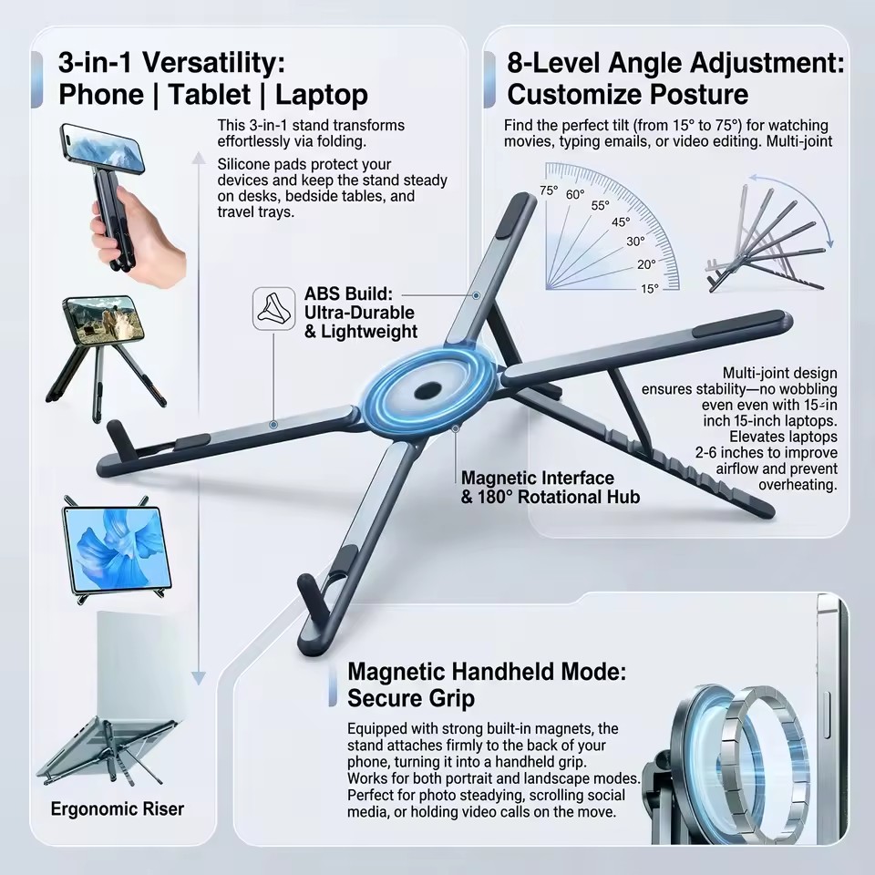 Desk Setup For Laptop - Penyangga Ponsel Magnetik Portabel & Tongkat