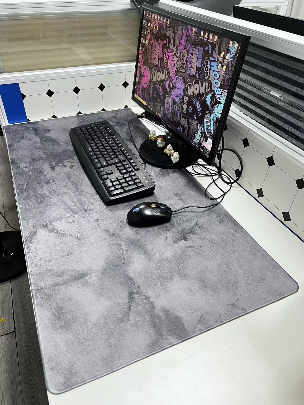 Desk Setup Grey - Alas Mouse Besar Motif Marmer Abu-abu,