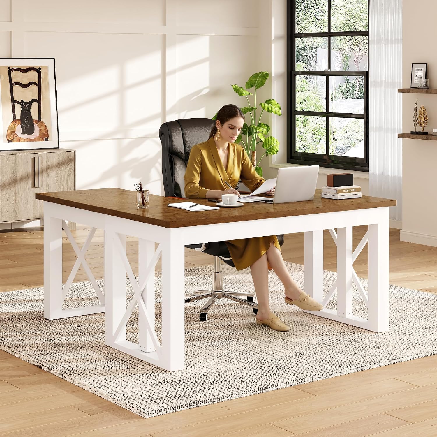 L Shaped Desk Setup - Meja Kerja Berbentuk L dengan Laci,