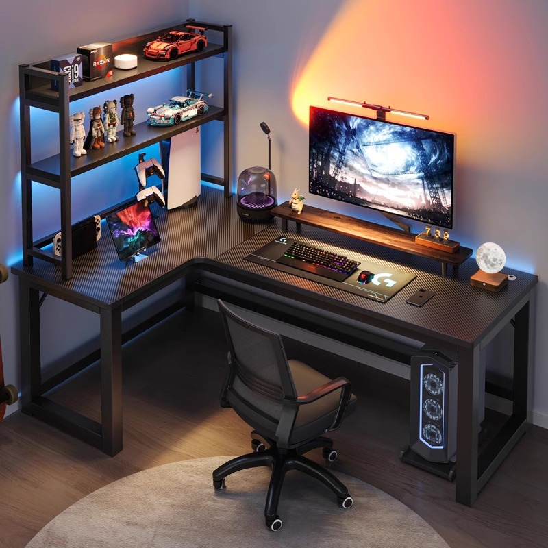 L Shaped Desk Setup - Meja komputer Meja sudut rumah Meja