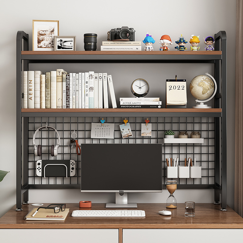 Desk Setup Productivity - Rak buku dengan rak penyimpanan meja