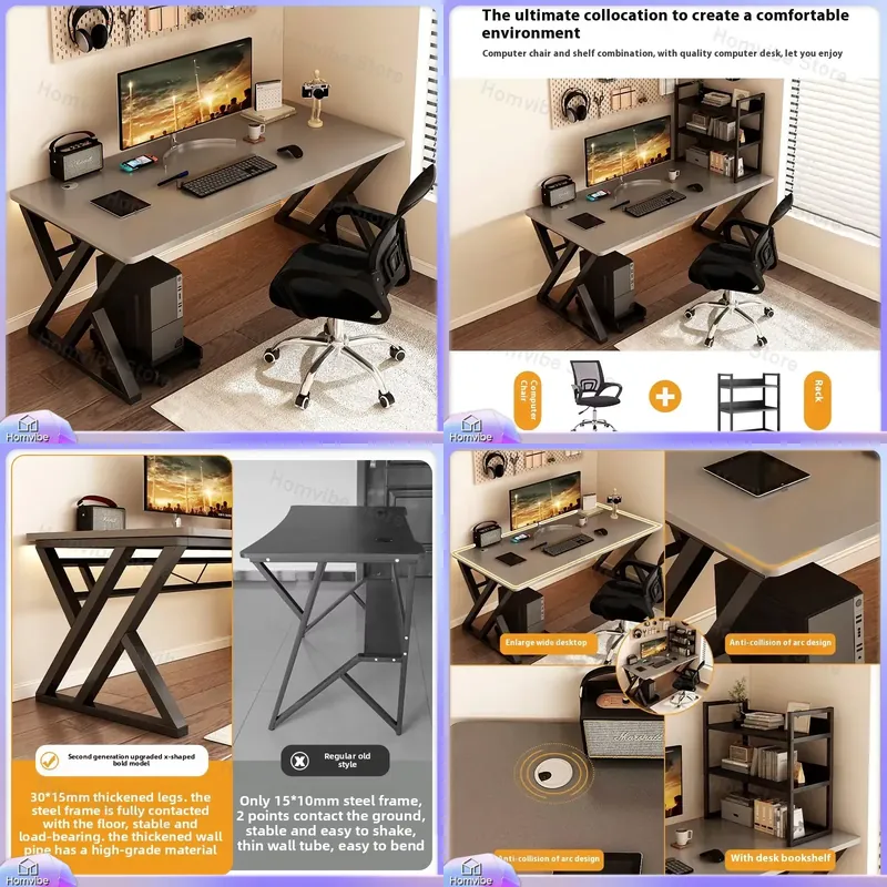 L Shaped Desk Setup - Meja Komputer Kayu Modern untuk Pengaturan