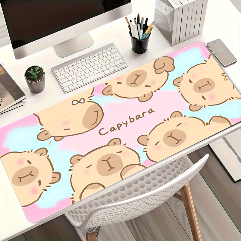 Desk Setup In Office - Alas Mouse Besar Bergambar Kapibara Lucu
