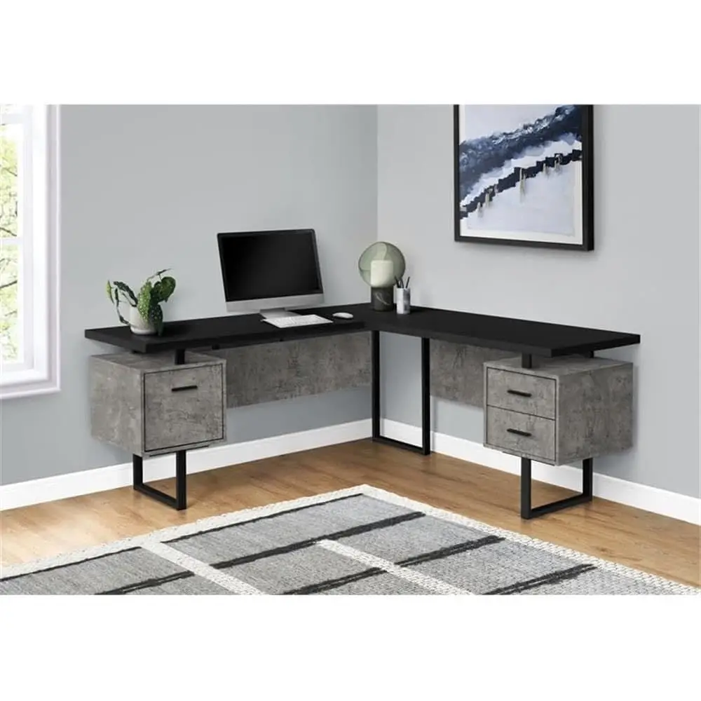Meja Komputer Bentuk L 70 deng - Desk Setup Grey ulasan dan harga