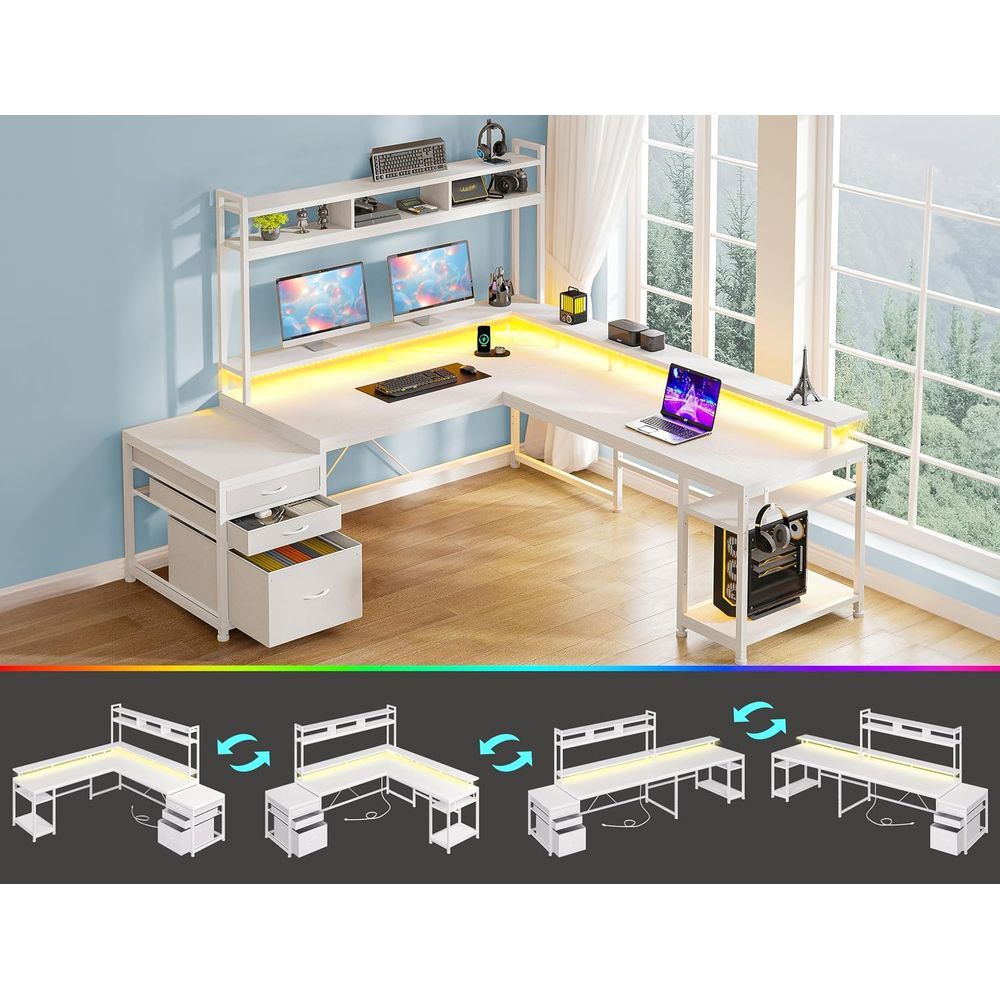 Meja Kerja Bentuk L 104-inci u - L Shaped Desk Setup ulasan dan harga