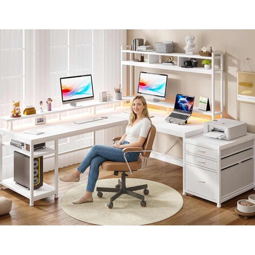Meja Kerja Bentuk L 104-inci u - L Shaped Desk Setup ulasan dan harga
