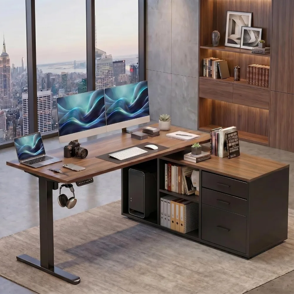 HUANUO Meja Berdiri Berbentuk  - L Shaped Desk Setup ulasan dan harga