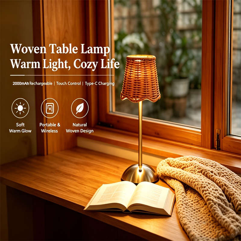 Lampu Meja Seni Anyaman Rotan  - Desk Setup Room ulasan dan harga