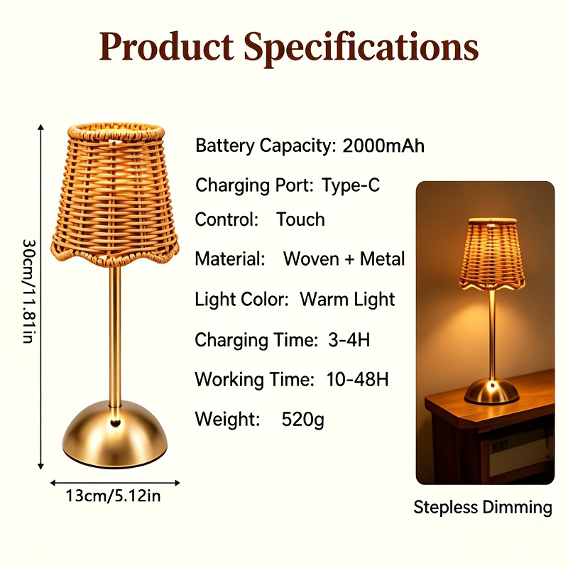 Lampu Meja Seni Anyaman Rotan  - Desk Setup Room ulasan dan harga