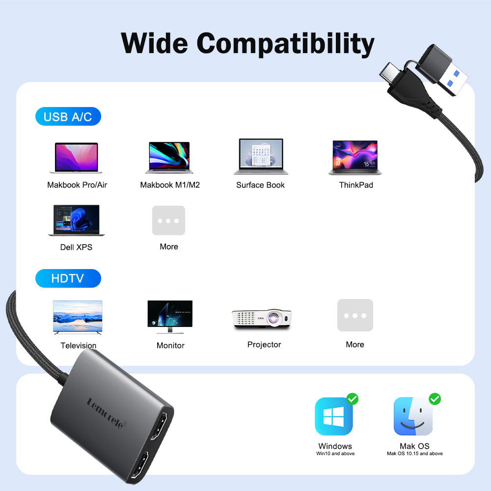 Lemorele Adaptor HDMI Ganda 4K - Desk Setup Usb Hub ulasan dan harga