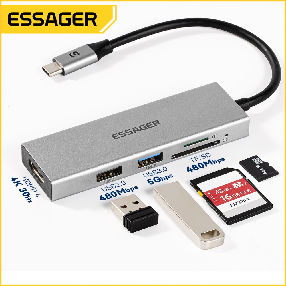 Essager 5 in 1 USB C HUB pemba - Desk Setup Usb Hub ulasan dan harga