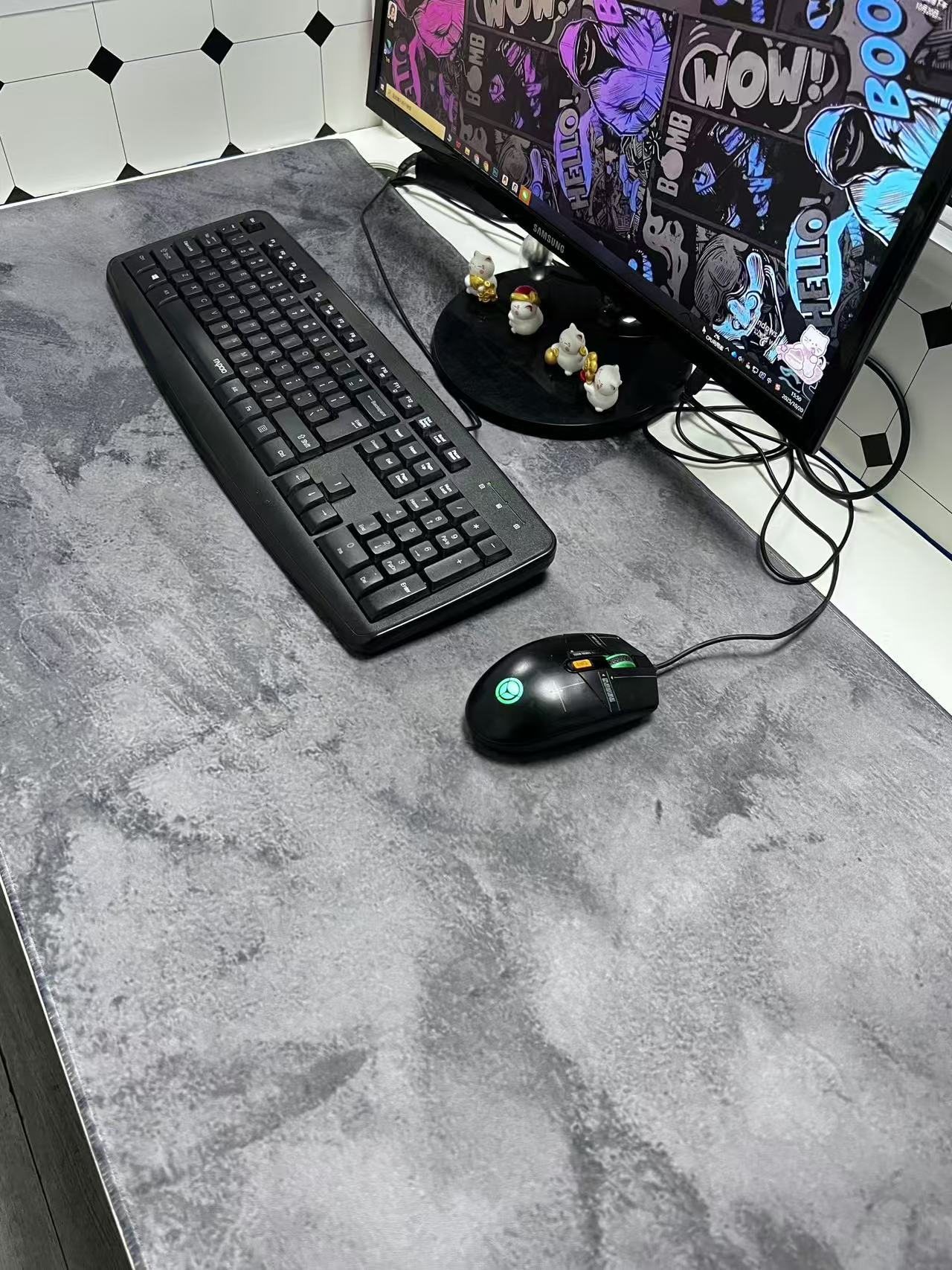 Alas Mouse Besar Motif Marmer  - Desk Setup Grey ulasan dan harga
