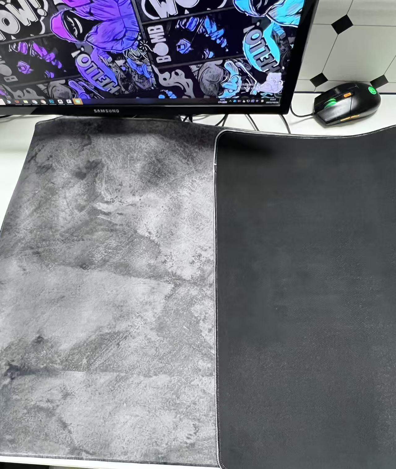 Alas Mouse Besar Motif Marmer  - Desk Setup Grey ulasan dan harga