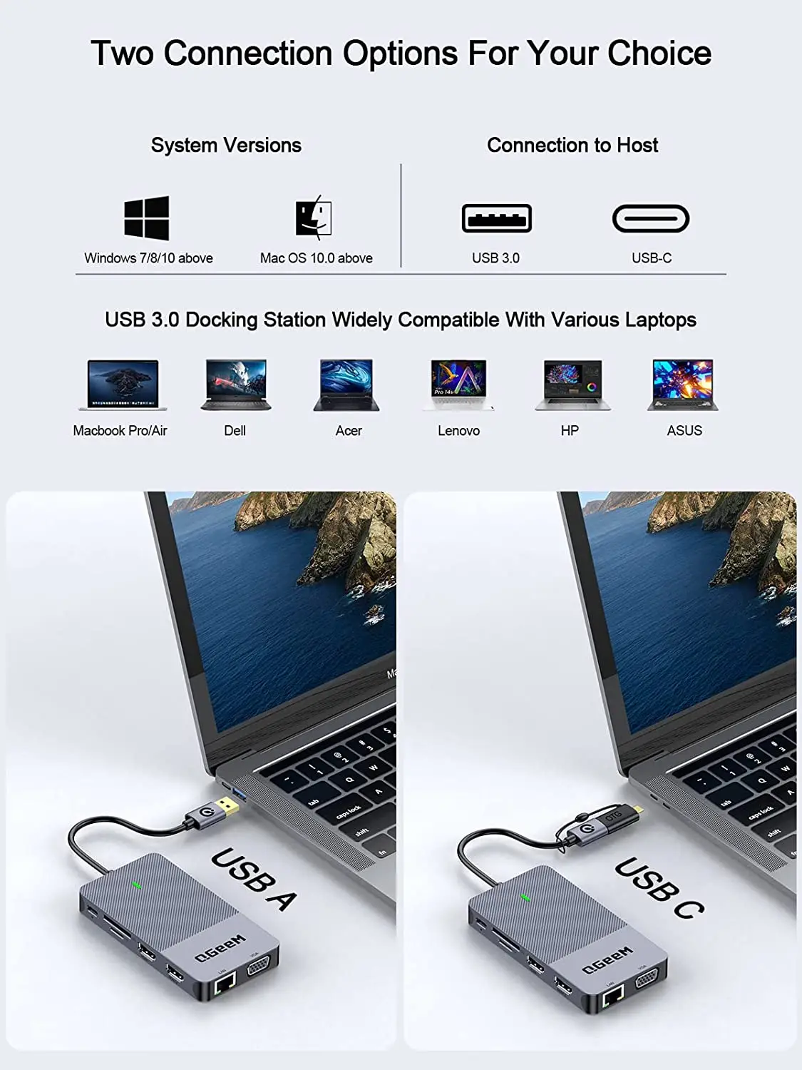 QGeeM USB 3.0 Docking Station, - Desk Setup Usb Hub ulasan dan harga