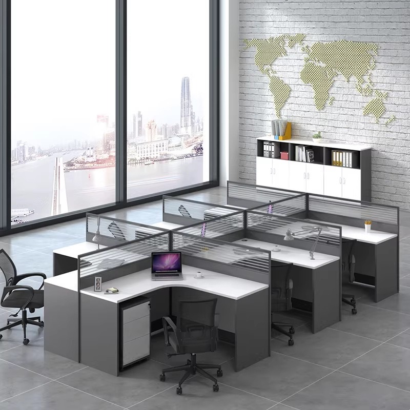 Meja Kantor Putih untuk 2, 4,  - L Shaped Desk Setup ulasan dan harga