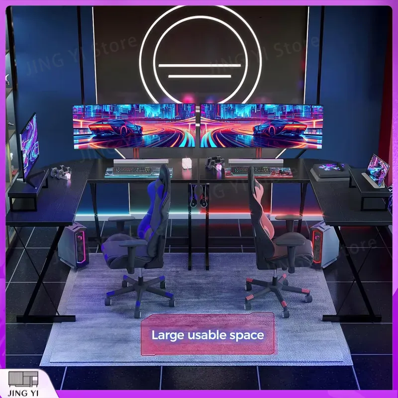 Meja Gaming Bentuk L dengan Du - L Shaped Desk Setup ulasan dan harga