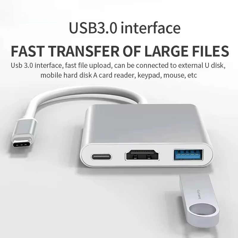 Adaptor 3 In 1 Tipe C Ke HDMI  - Desk Setup Usb Hub ulasan dan harga